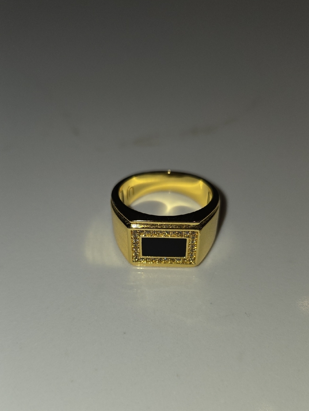 Uncommon James Gold Signet Ring with Black Inlay And Small Stones